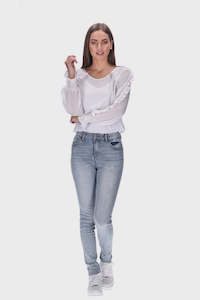 Honey Denim: Honey Denim Cormac High Waisted Jean LONG LEG - Light Blue