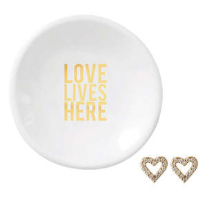 Artisanal Ceramic Ring Dish & Earrings - Love Lives Here