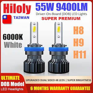 Super Premium H8 H9 H11 Car LED DOB Headlights Light Bulbs 55W 9400LM 6000K White