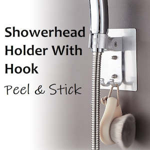 Shower Head Holder Wall Mount Chrome Adjustable Bracket With Hook