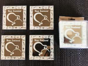 Glass Coasters NZ Kiwi Bird 4 Pieces - New Zealand Souvenir