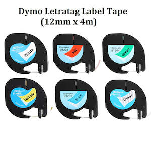 For Dymo Label Printers Compatible Dymo LetraTag Label Cartridges Tapes - 12mm x 4m