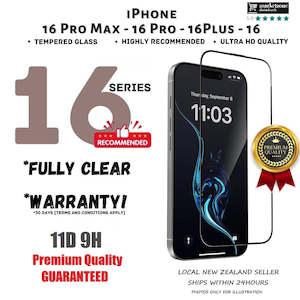 Handphone Accessories: For Apple iPhone 16 Series 99H 11D Premium Quality Full Screen Coverage Clear Glass Screen Guard