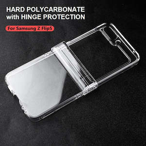 Handphone Accessories: For Samsung Galaxy Z Flip 5 Premium Hard PC Crystal Clear Cover With Hinge Protection