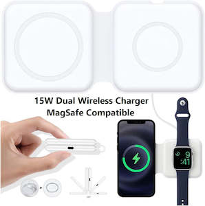 New Listings: For iPhone Apple Watch 15W 2 In 1 Foldable Wireless Charger MagSafe Compatible Portable Charging