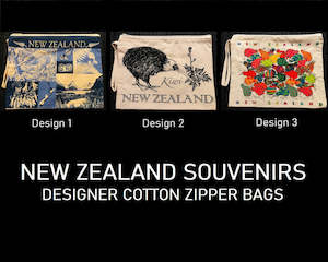 NZ Theme Cotton Zipper Wristlet Strap Bags 3 Designs New Zealand Souvenirs