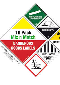 Dangerous Goods Self Adhesive Labels: 10 Pack Mix & Match Danger Signs / Labels