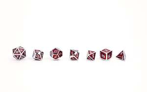 LPG METAL RPG DICE SET - SERIF RED/SILVER