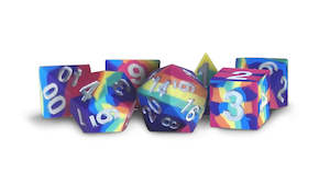 MDG SHARP EDGE SILICON RUBBER 7 DIE POLYHEDRAL DICE SET - RAINBOW