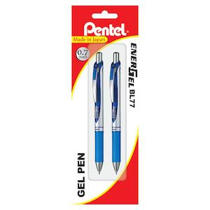 Writing Pens: Pentel Energel Ballpoint Pen Retractable Deluxe Pk2 Blue Hangsell