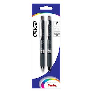 Pentel oh gel gell roller pen retractable k497 0.7mm black pack 2 h/s