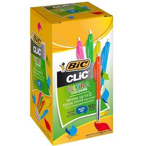 Bic Clic Ultra Colours Medium Ballpoint Pen Blue Box 50