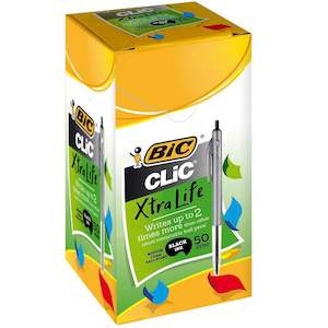 Bic Clic Xtra Life Medium Ballpoint Pen Black Box 50