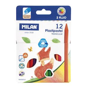 Drawing Instruments: Milan Plastipastel Triangular Pack 12 Assorted Colours