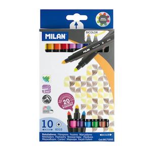 Milan Markers Bicolour Double Ended Tip Pens 10 Pack 20 Assorted Colours