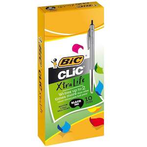 Bic Clic Xtra Life Medium Ballpoint Pen Black Box 10