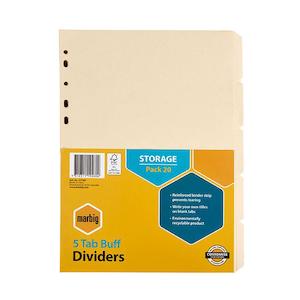 Marbig indices & dividers 5 tab manilla a4 buff bulk