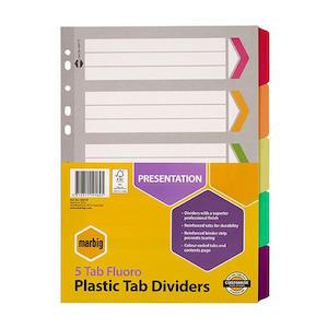 Dividers: Marbig indices & dividers 5 tab reinforced a4 fluoro