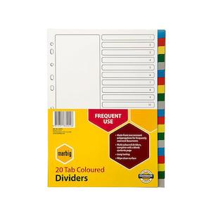 Marbig indices & dividers 20 tab pp a4 multi colour