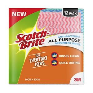 Cloths Wipes: Scotch-Brite Anti-Bacterial All Purpose Absorbent Wipe Pkt/12