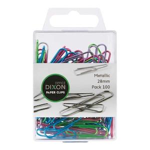 Dixon Paper Clips 28mm Metallic Coloured Pack 100