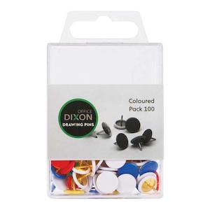 Binders Clips Pins: Dixon Drawing Pins Coloured Pack 100