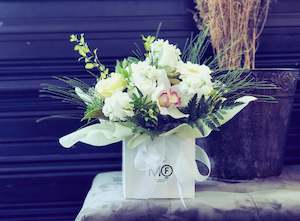 The Box - Chic (White and Green Floral Arrangement in Container)