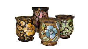 Wooden Cup with Flower Design