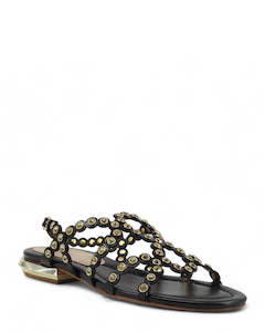 SANDAL: Cafe Noir GD9001 Nero Leather Rhinestones Sandal