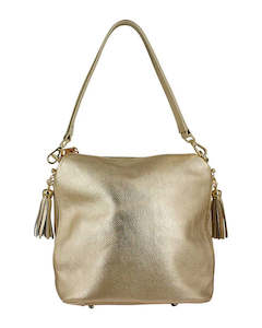 SHOULDER BAG: Premio Harper Gold Leather Shoulder Bag