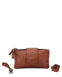 Cross Body Bag: Kompanero Jonah Cognac Leather Crossbody/Clutch Bag