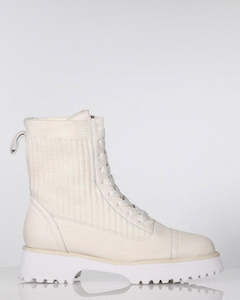 Minx Gatherer Ivory Leather knit Combo Boot