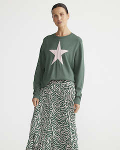 Sale: Brave & True Petra Star Knit Jumper Pale Moss