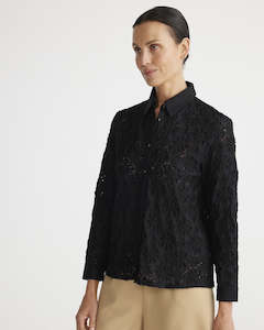 Sale: Brave & True Versaille Shirt Black Raised Embroidery