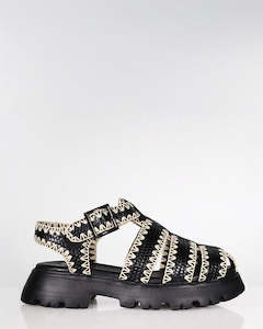 Minx Chloe Black Ivory Stitch Summer Sandal