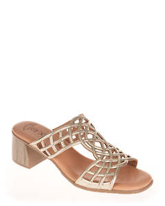 Mid Heels: X Bonita V-8039-1 Platino Leather Summer Slide