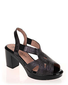 Mid Heels: Pitillos 2812 Black Leather Summer Sandal