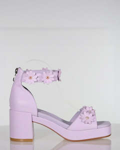 Mid Heels: Minx Gala Floral Lilac Leather Summer Heel