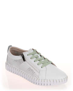 Low Back Sneakers: Just Bee Cobra Green Leather Sneaker