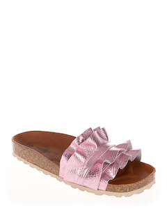 Flat Shoes: Verbenas Rocio Rosie Leather Ruffle Slide