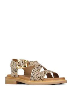 Flat Shoes: EOS  Ornaments Tan Cheetah Suede Leather Sandal