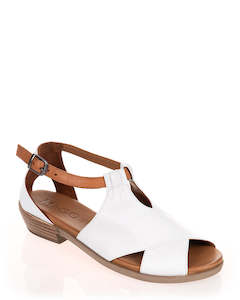 Low Heels: Mago Hayley White/Coconut Leather Shoe