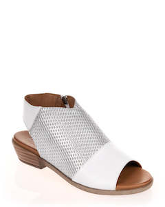 Low Heels: Mago Harper White/Silver/White Leather Sandal