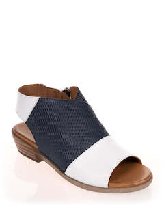 Low Heels: Mago Harper White/Navy/White Leather Sandal