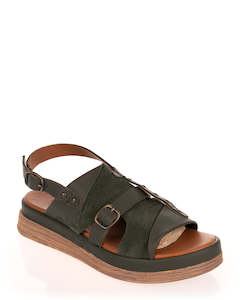 T Bars: Mago Prima Khaki Khaki Suede Leather Sandal