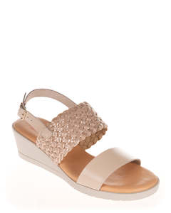 Low Wedges: Nu X Neo Eliseo Cream/Almond Leather Wedge Sandal