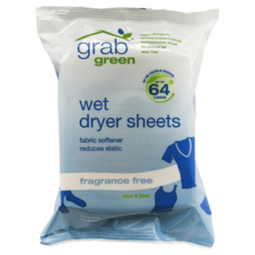 Grab Green Wet Dryer Sheets Fragrance Free 64 loads - Max Health