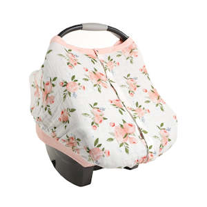 Muslin Car Seat Canopy - Watercolour Roses