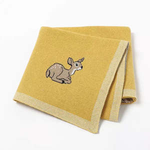 Cot Blanket - Mustard Bambi Deer