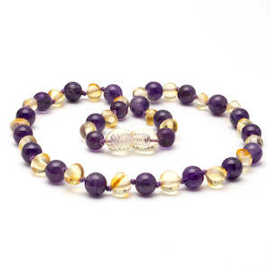 Baltic Amber & Amethyst 32cm - Amber Teething Necklace